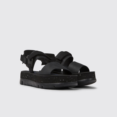 Front view of Oruga Up Black leather sandals for women