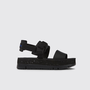 Side view of Oruga Up Black leather sandals for women