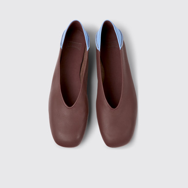 Overhead view of Casi Myra Burgundy and blue ballerina flats for women