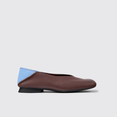Side view of Casi Myra Burgundy and blue ballerina flats for women