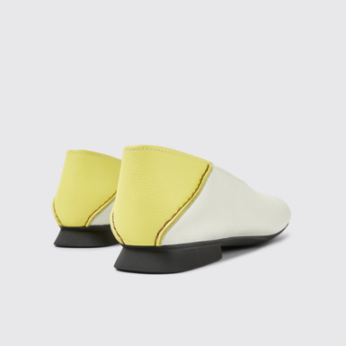 Back view of Casi Myra White and yellow leather ballerina flats for women