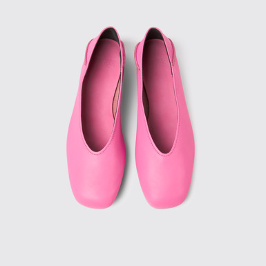 Overhead view of Casi Myra Pink leather ballerinas for women