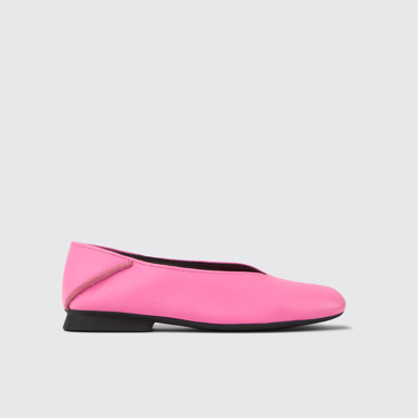 Side view of Casi Myra Pink leather ballerinas for women