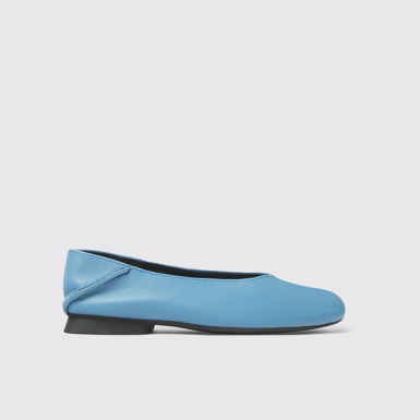 Side view of Casi Myra Blue leather ballerinas for women