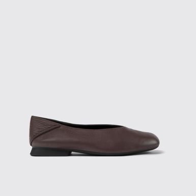 Side view of Casi Myra Brown leather ballerinas for women
