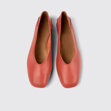Overhead view of Casi Myra Red leather ballerinas for women