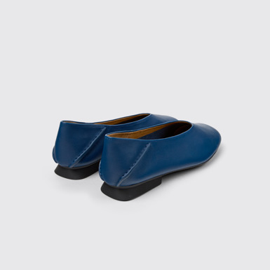 Back view of Casi Myra Blue leather ballerinas for women