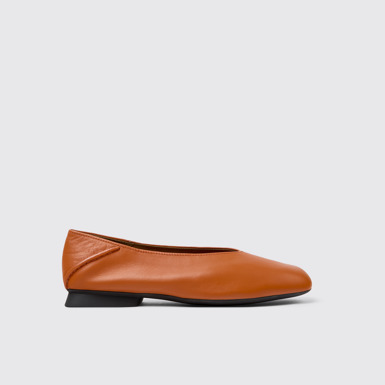 Side view of Casi Myra Orange leather ballerinas for women