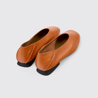 Back view of Casi Myra Orange leather ballerinas for women