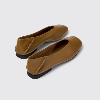 Back view of Casi Myra Brown Leather Ballerina Shoes for Women.