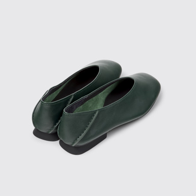 Back view of Casi Myra Green Leather Ballerina Shoes for Women.