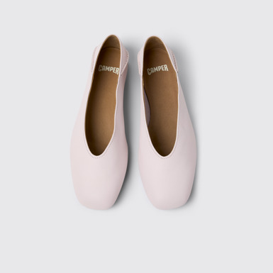 Overhead view of Casi Myra Pink Leather Ballerinas for Women.