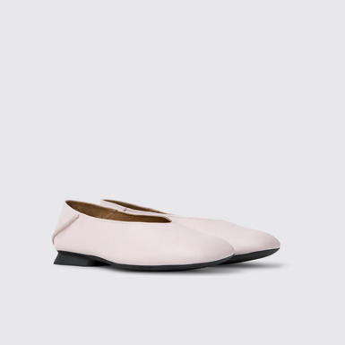 Front view of Casi Myra Pink Leather Ballerinas for Women.