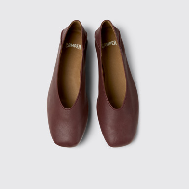 Overhead view of Casi Myra Burgundy Leather Ballerinas for Women.