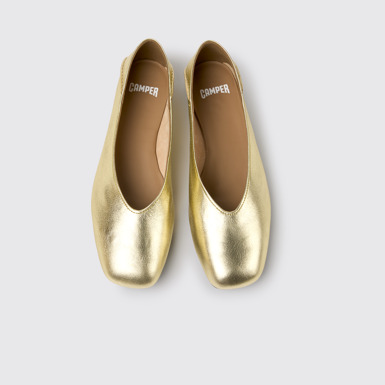 Overhead view of Casi Myra Yellow Leather Ballerinas for Women.