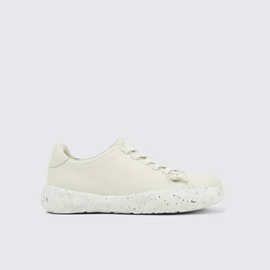 Side view of Peu Stadium White non-dyed leather sneakers for women
