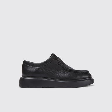 Side view of Poligono Black leather shoes for women