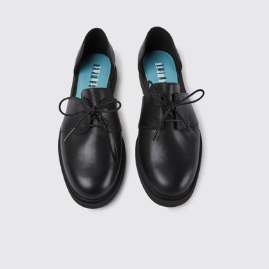 Overhead view of Twins Black leather shoes