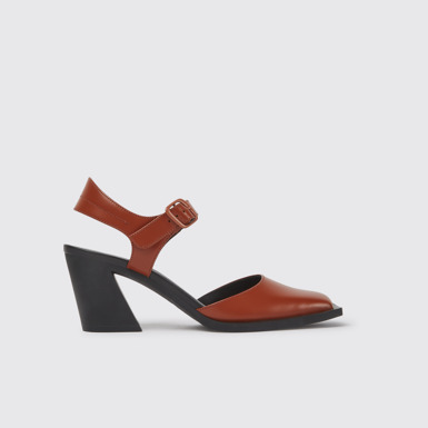 Side view of Karole Brown leather semi-open shoes