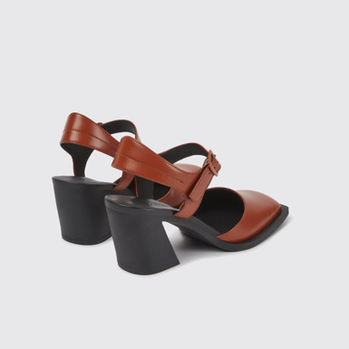 Back view of Karole Brown leather semi-open shoes