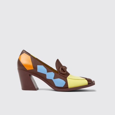 Side view of Twins Multicolored leather heels for women