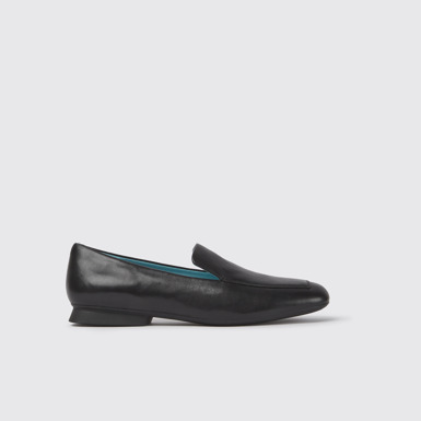 Side view of Twins Black leather shoes for women