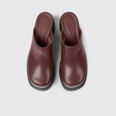 Overhead view of Kaah Burgundy leather mules for women