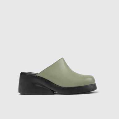 Side view of Kaah Green leather mules for women