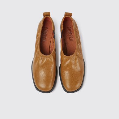 Overhead view of Meda Orange leather heels for women