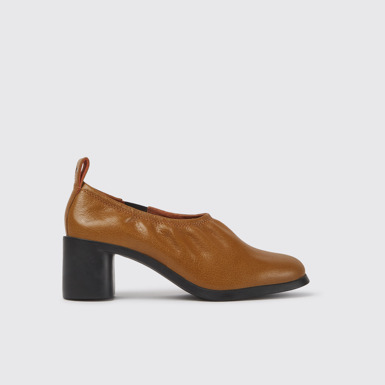 Side view of Meda Orange leather heels for women