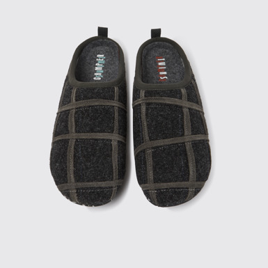 Overhead view of Twins Dark grey wool women’s slippers