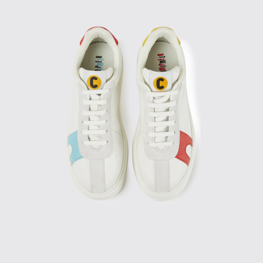 Overhead view of Twins White suede and leather sneakers