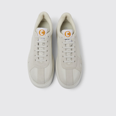 Overhead view of Runner K21 White non-dyed leather sneakers for women