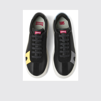 Overhead view of Twins Black leather and nubuck sneakers for women