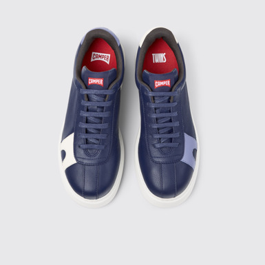 Overhead view of Twins Blue and White Leather Sneakers for Women.