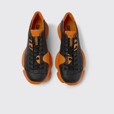 Overhead view of Karst Black and orange leather shoes for women
