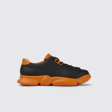 Side view of Karst Black and orange leather shoes for women