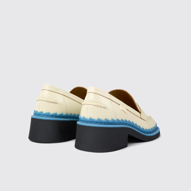 Back view of Taylor White and blue leather loafers for women