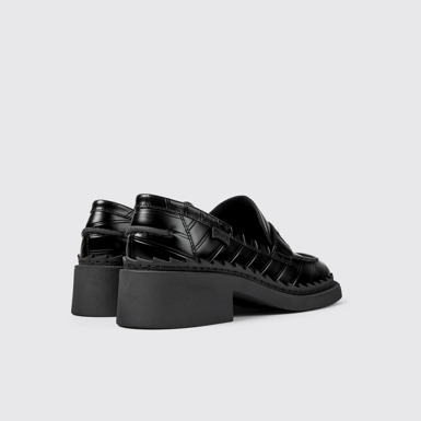 Back view of Twins Black leather loafers for women