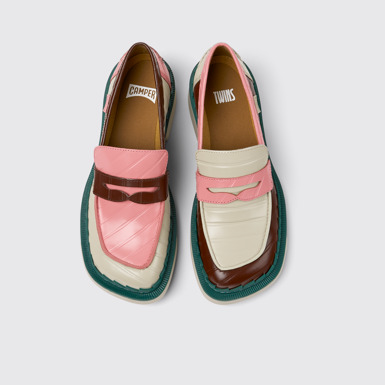 Overhead view of Twins Multicolored leather loafers for women