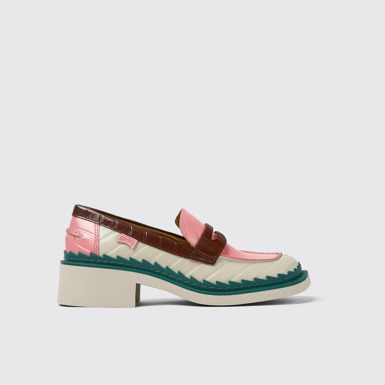 Side view of Twins Multicolored leather loafers for women