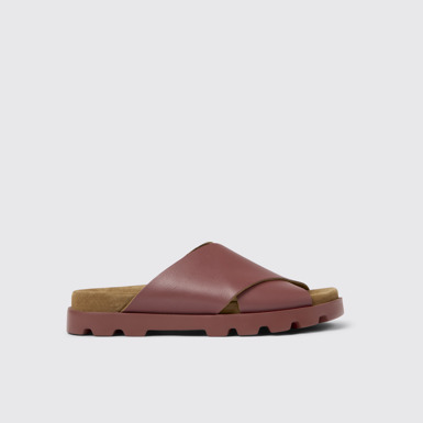 Side view of Brutus Sandal Red Leather Cross-strap Sandal for Women
