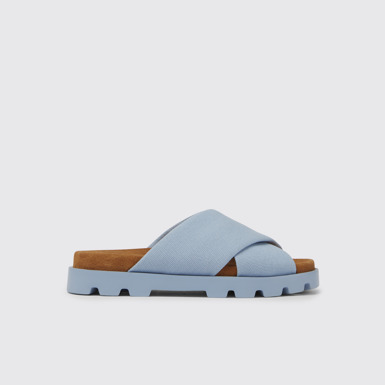 Side view of Brutus Sandal Light blue recycled cotton sandals for women