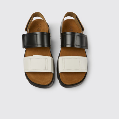 Overhead view of Brutus Sandal Black and white leather sandals for women