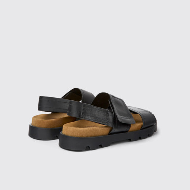 Back view of Brutus Sandal Black leather sandals for women
