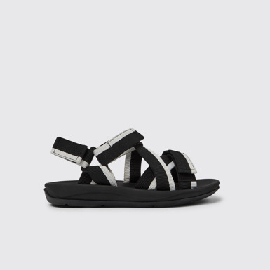 Side view of Match Black and white recycled PET sandals for women