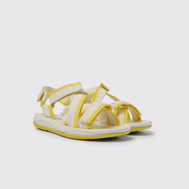 Front view of Match White and yellow recycled PET sandals for women