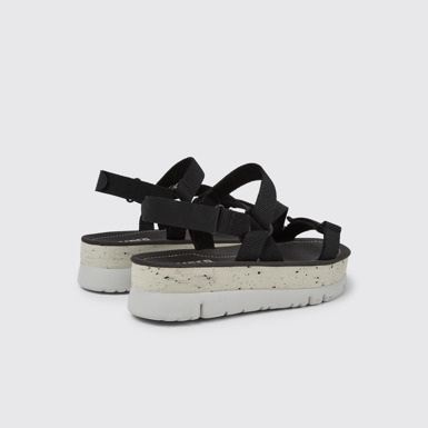Back view of Oruga Up Black recycled PET sandals for women
