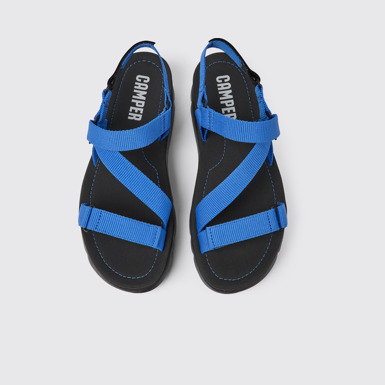 Overhead view of Oruga Up Blue recycled PET sandals for women