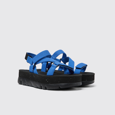 Front view of Oruga Up Blue recycled PET sandals for women